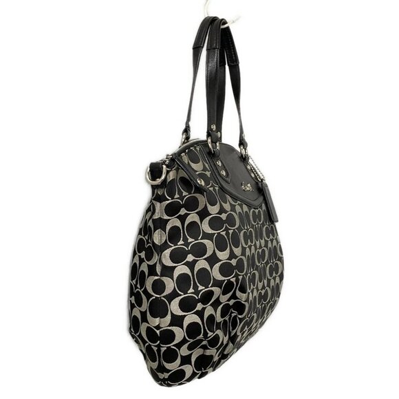 COACH Ashley Signature NS Satchel Tote Bag F25185 Black Light gray Jacquard - Picture 2 of 8